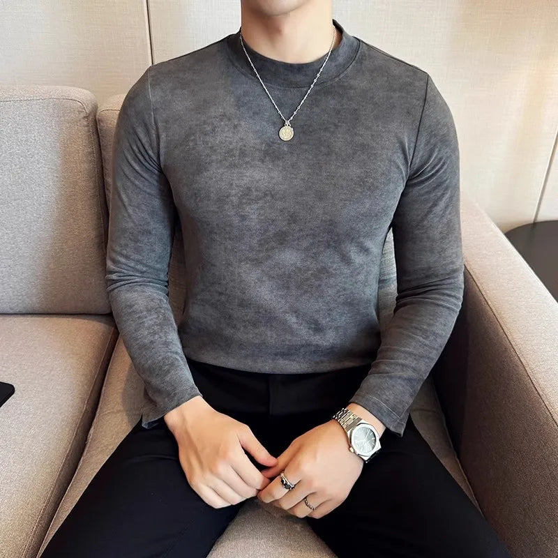 Men's Spring Autumn Tie-Dye 95% Cotton Long Sleeve Slim Fit Casual Elastic T-Shirt