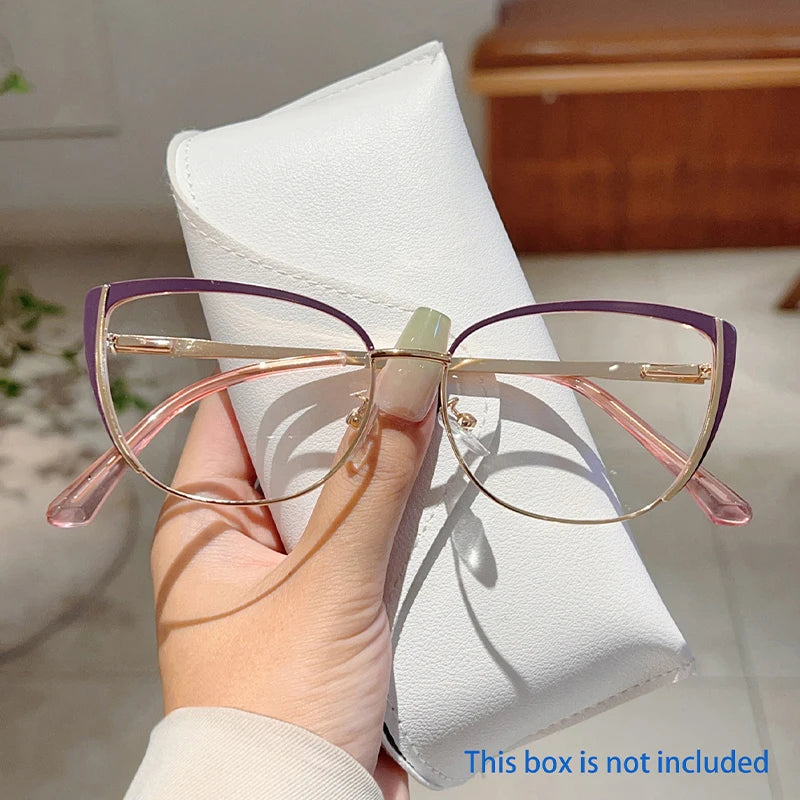 Trendy Retro Cat Eye Glasses - Women's Korean Style Semi-Rimless Pink Eyewear