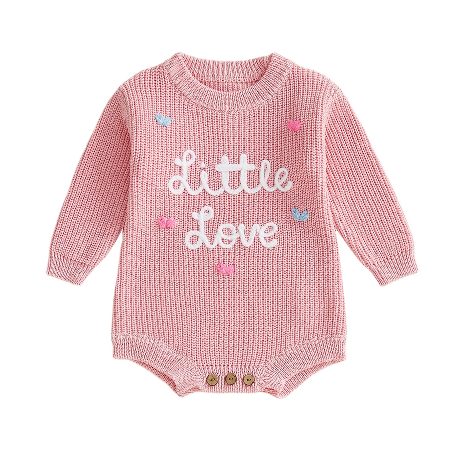 Valentine's Day Baby Knit Romper - Long Sleeve Heart Embroidery Jumpsuit