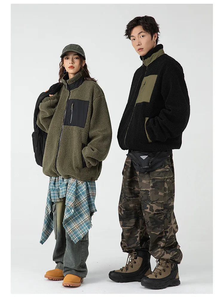 Unisex wool stand-up collar Double-sided two wear Thermal Jacket