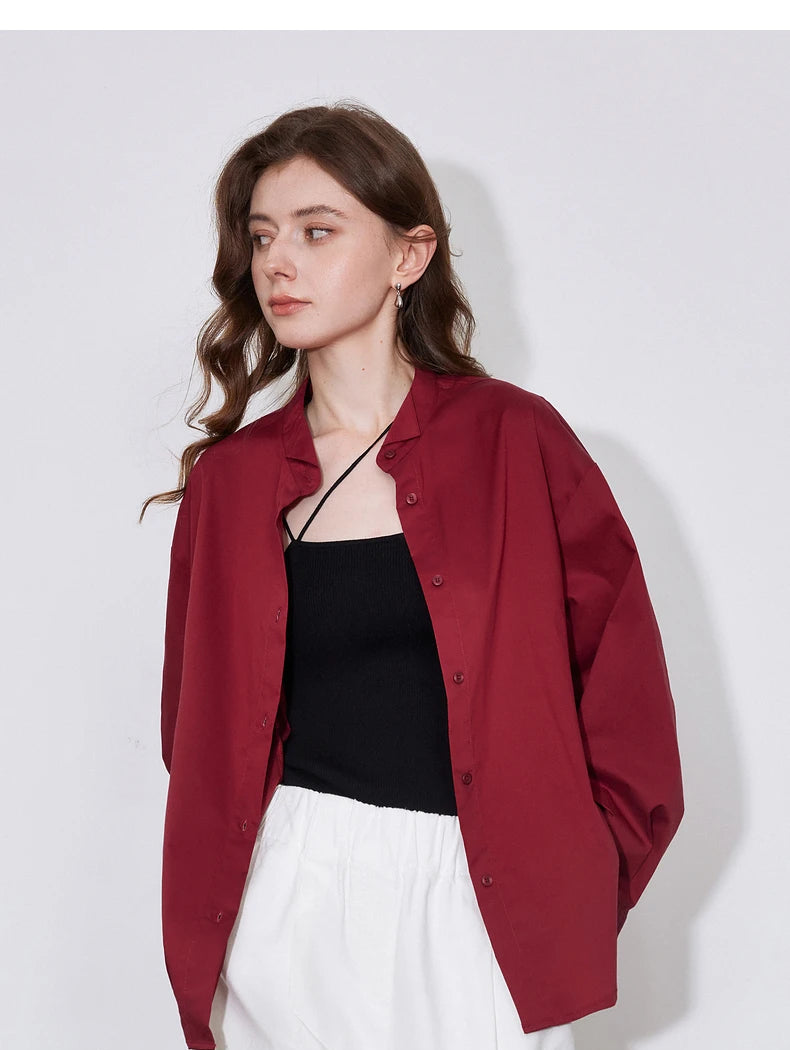 Women's Blouse Stand Collar Single Breasted Button  Shirt