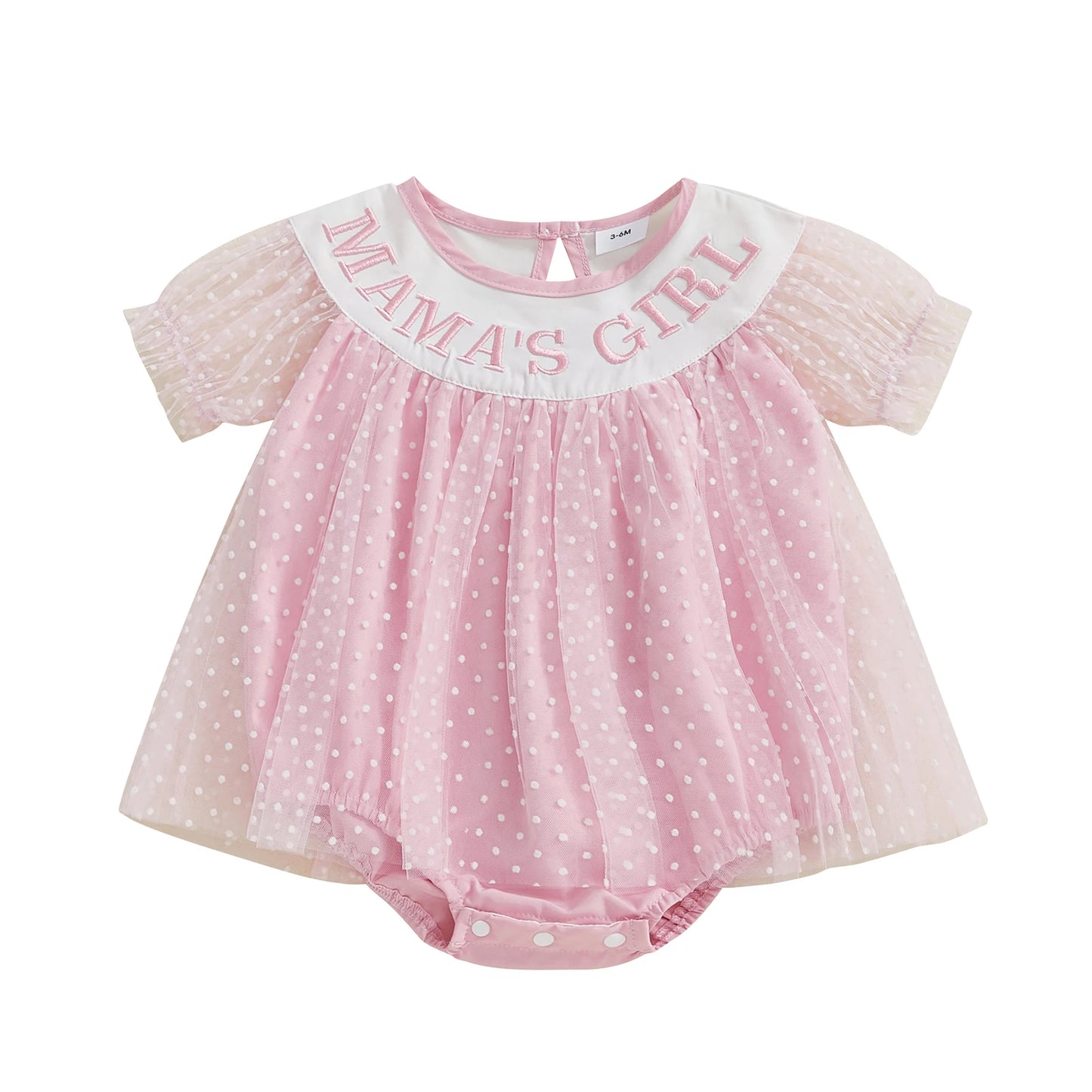 Baby Girls Birthday Romper Dress - Short Sleeve Dots Letters Embroidery Tulle Jumpsuit