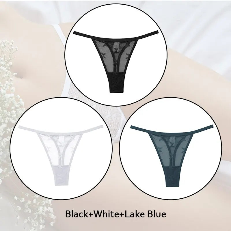 3-Piece Lace Thong Set - Low Waist Bikini Style Underwear for Women