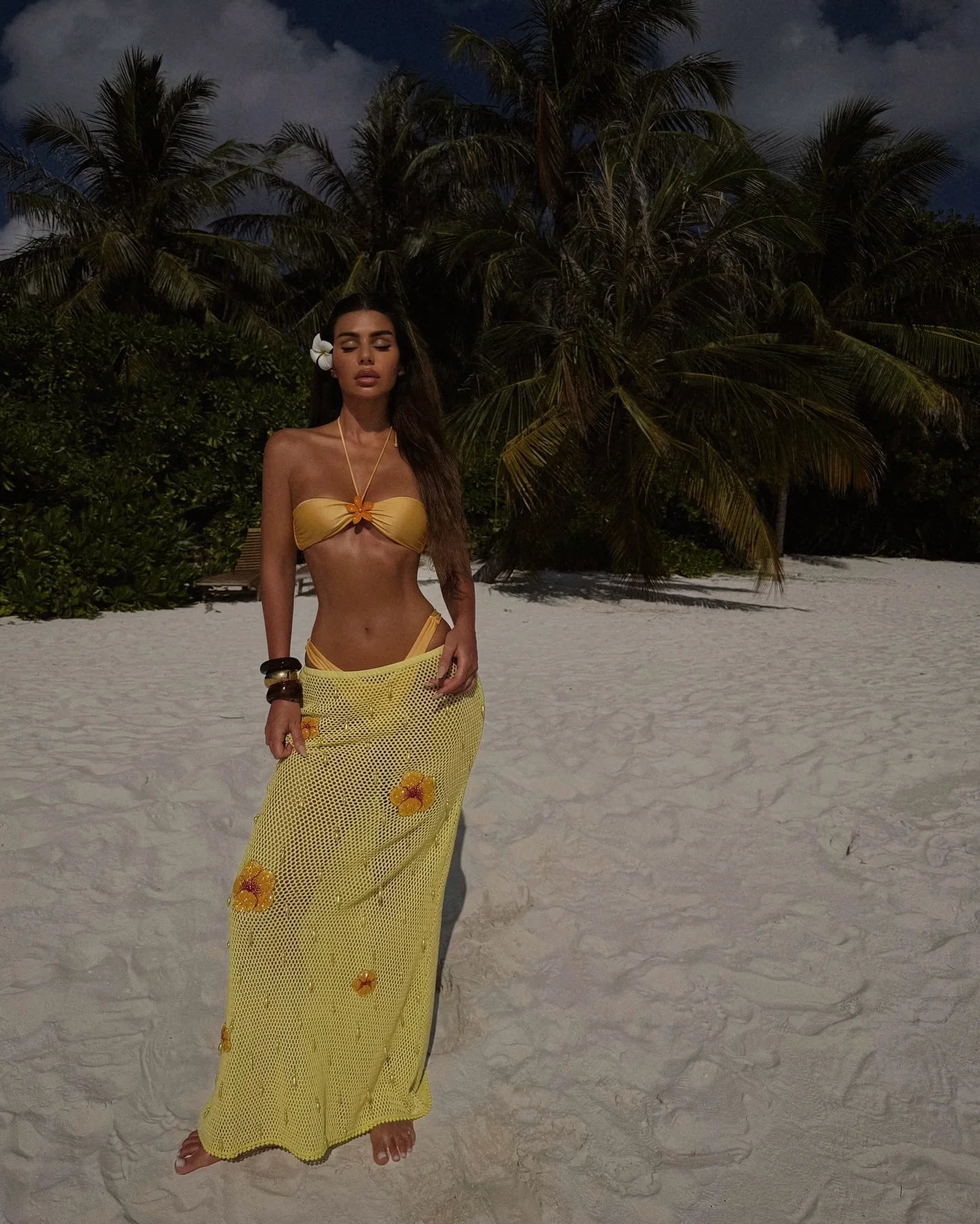 3-Piece Mesh Halter Bikini Set with Skirt Cover-Up