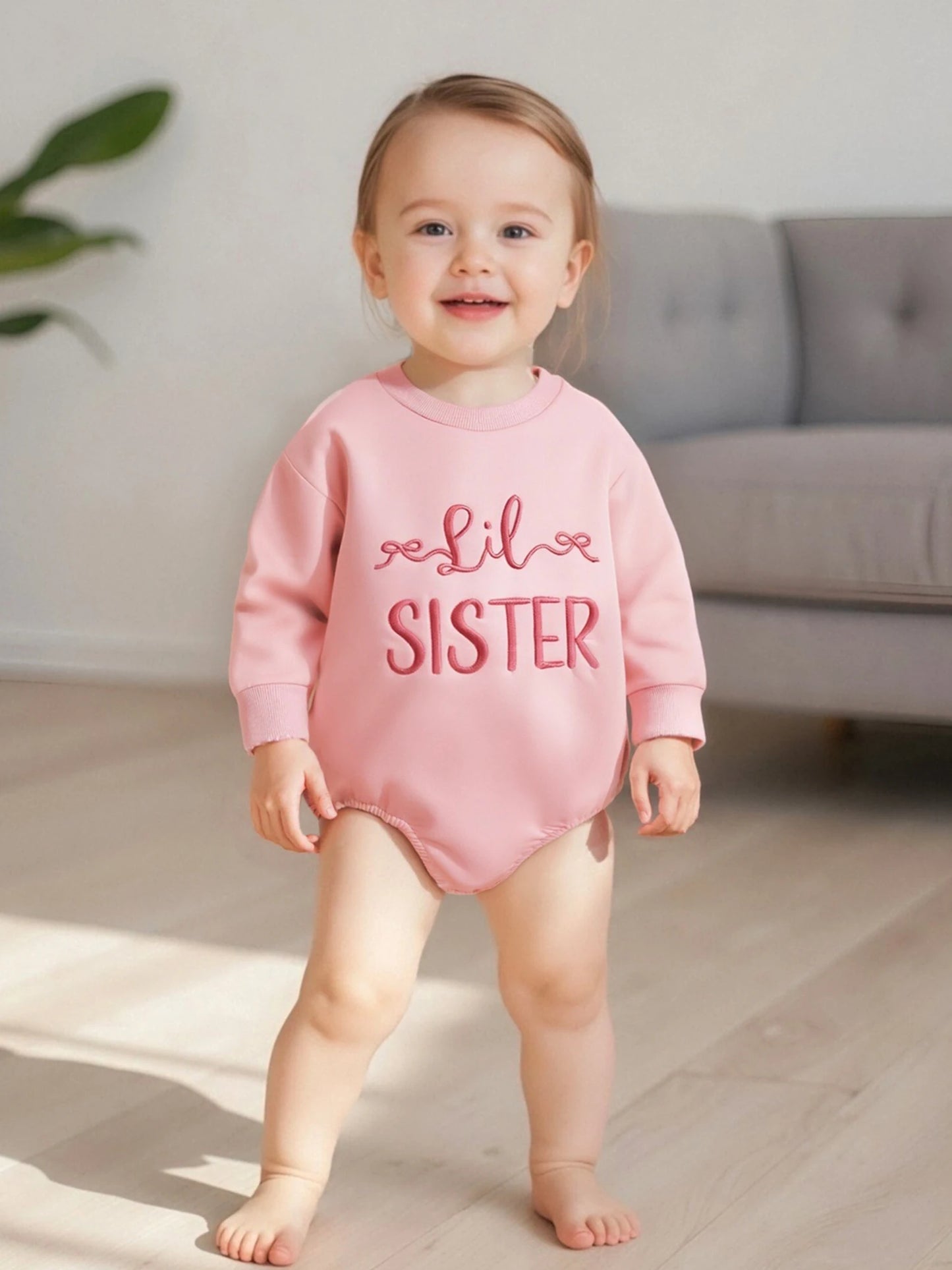 Baby Fall Romper - Letter Embroidery Long Sleeve Round Neck Jumpsuit