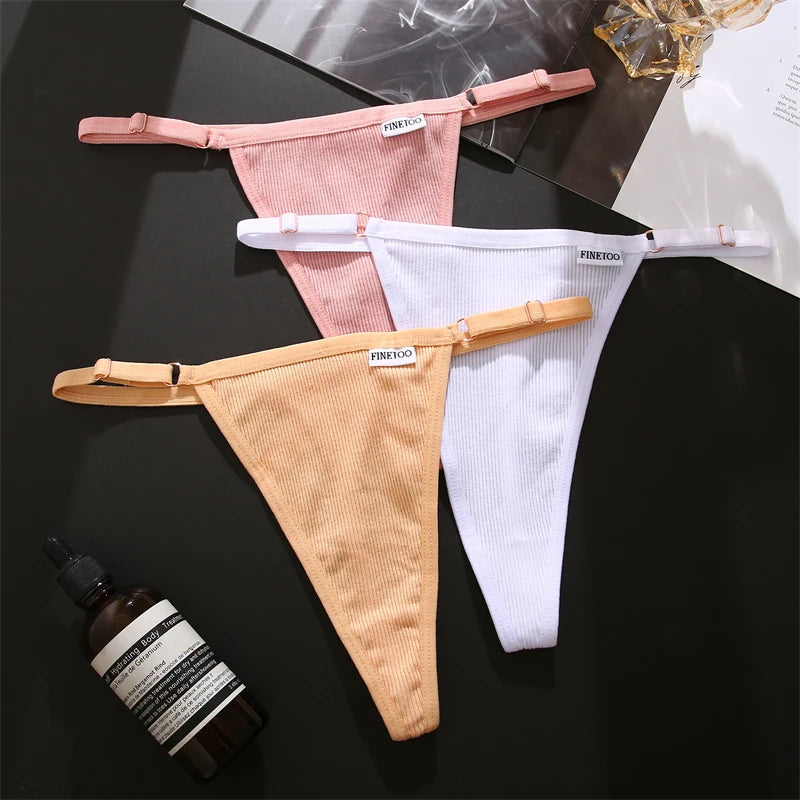 Women's 2PCS/SET Cotton Low Waist Panties Adjustable Waist Thongs Seamless G-String Underwear Lingerie