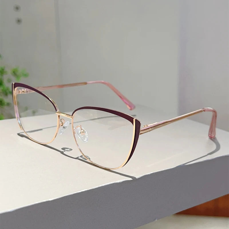 Trendy Retro Cat Eye Glasses - Women's Korean Style Semi-Rimless Pink Eyewear
