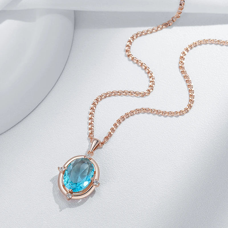 Blue Zircon Bridal Pendant Necklace - Rose Gold Romantic Fine Jewellery