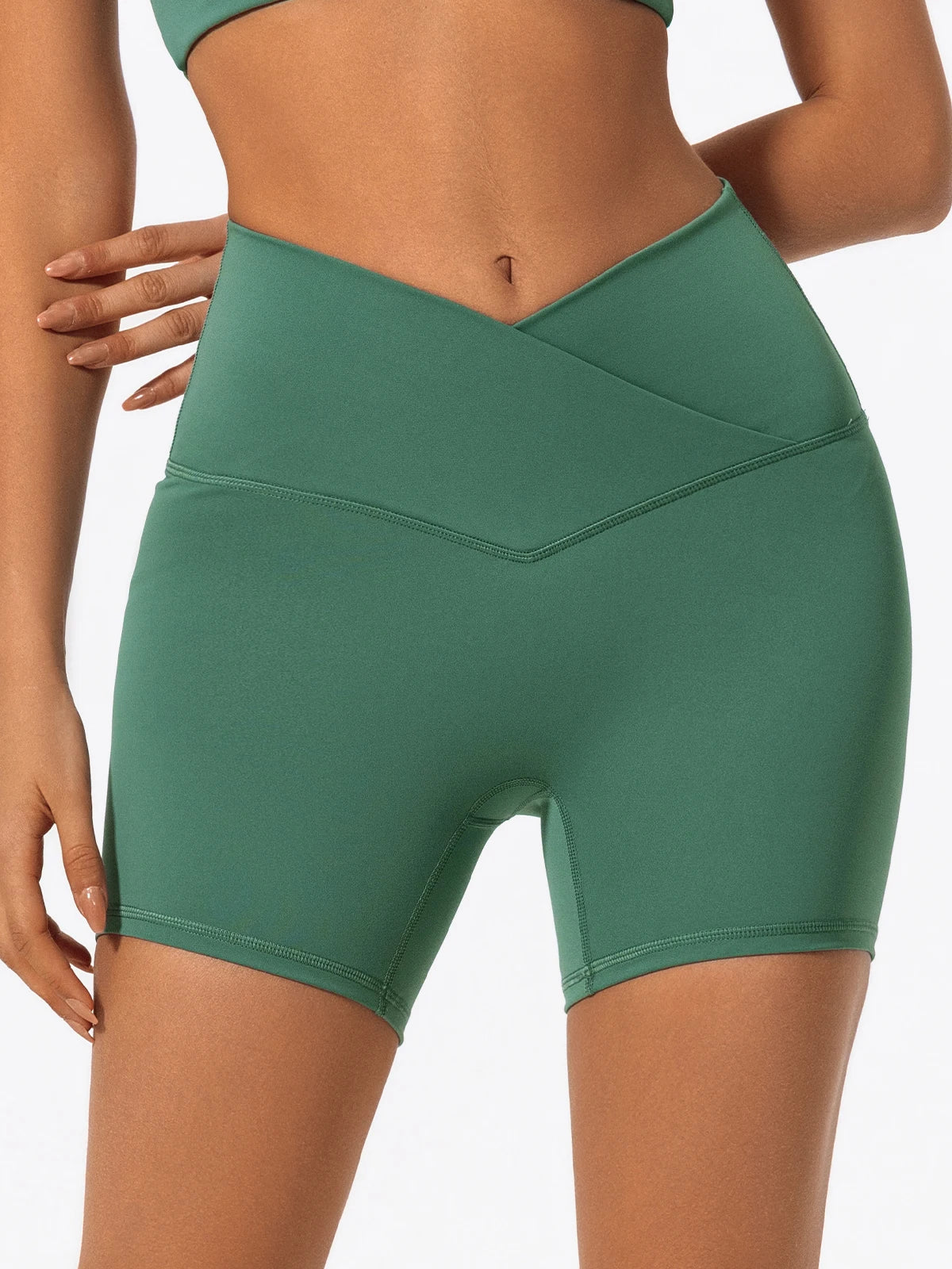 Cross Waist Gym Shorts - High Waist Breathable Cycling Yoga Shorts