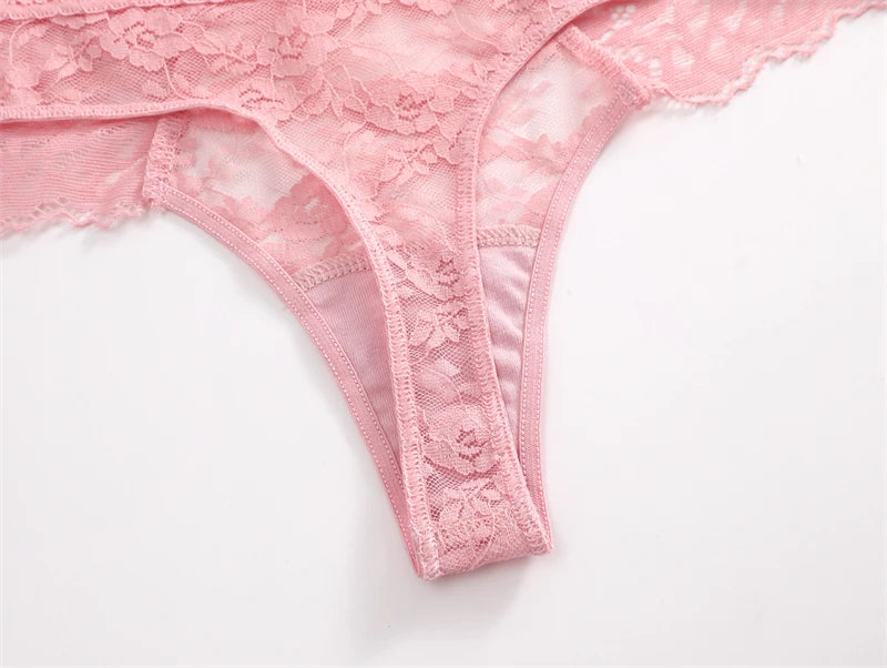 3Pcs Women's Lace Hollow Out Underwear Floral Print Panties Low-Waist Thong Breathable G-string Lingerie