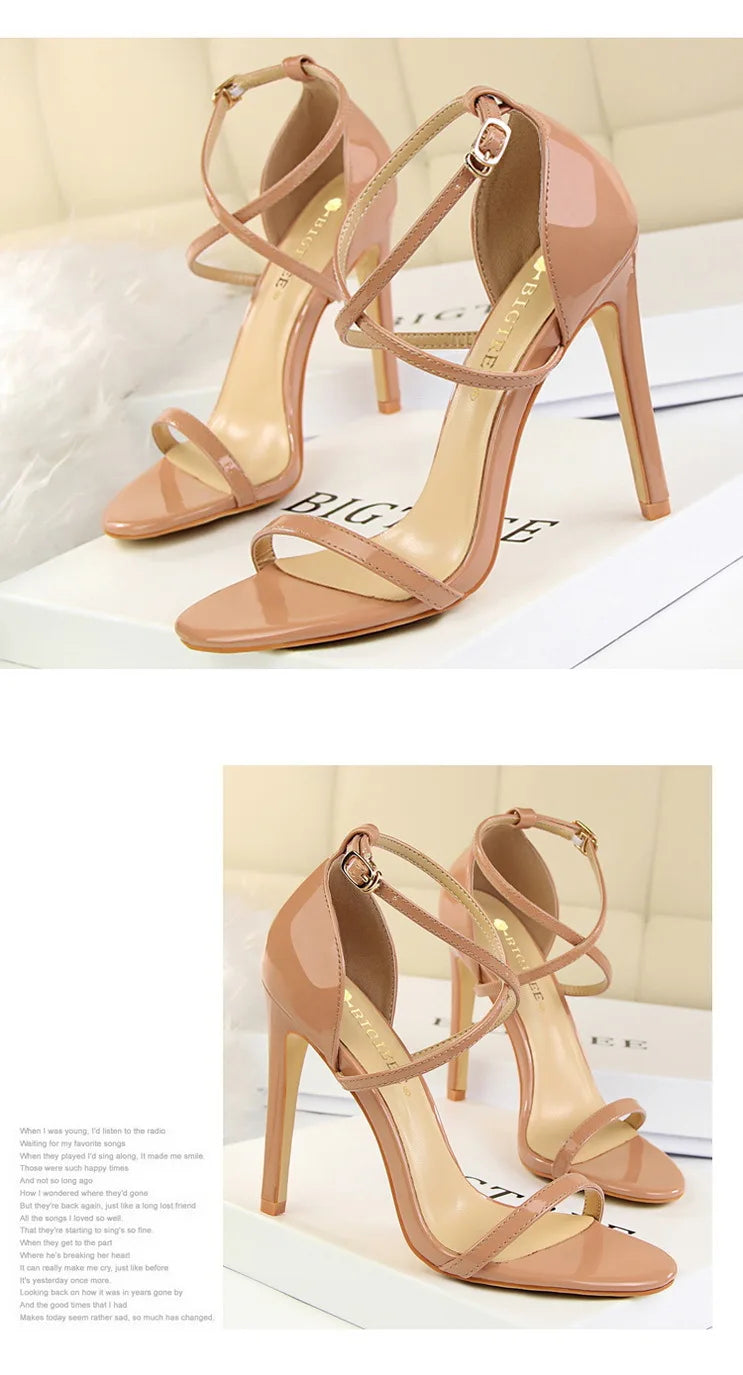 Women's Open Toe High Heels Patent Leather Heels Stiletto