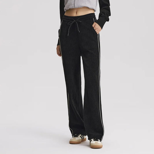 Chenille Wide Leg Trousers - Women's Colorblock Slimming Street Style Pants