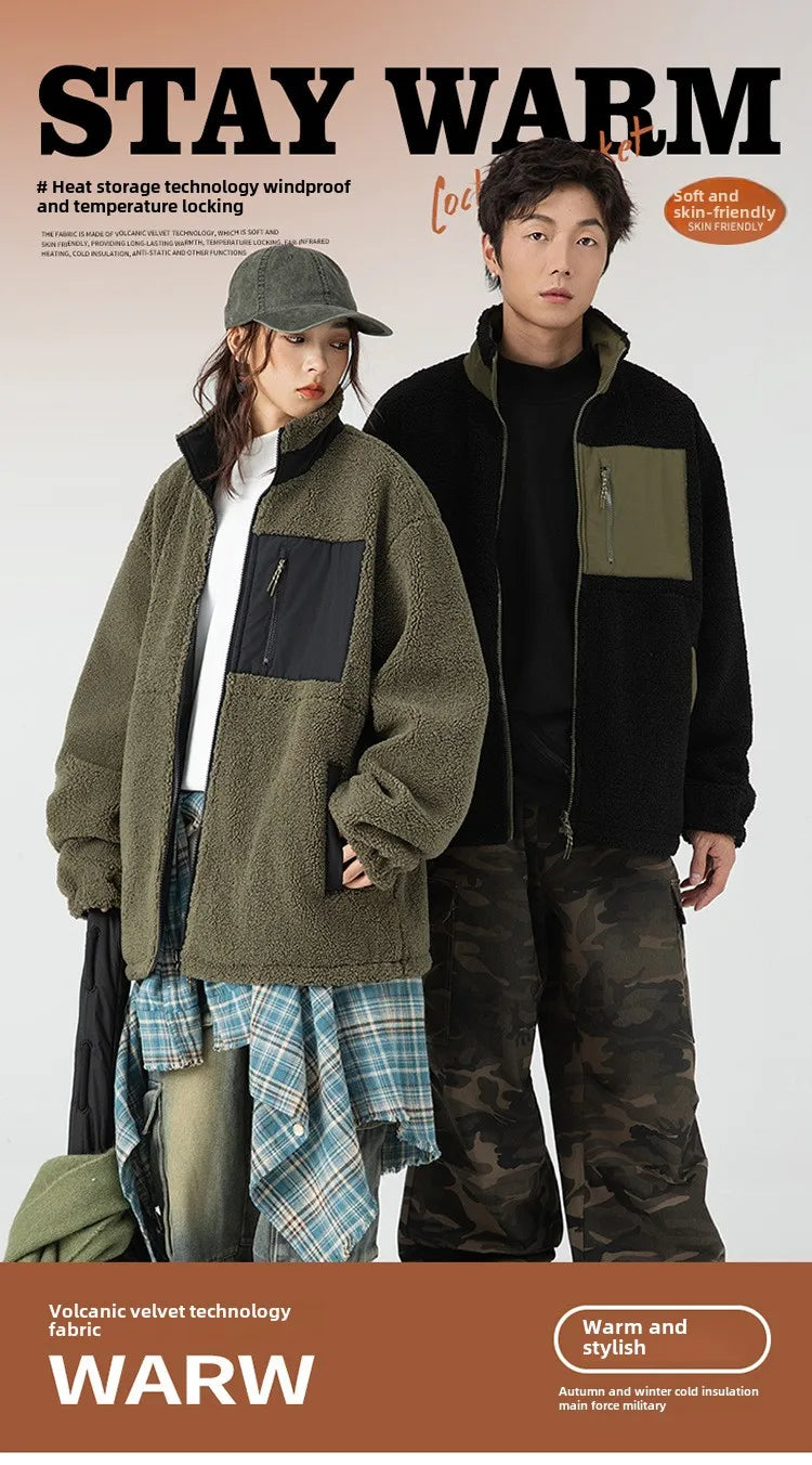 Unisex wool stand-up collar Double-sided two wear Thermal Jacket