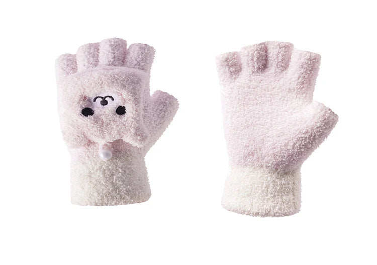 Cute Animal Plush Fingerless Gloves - Touchscreen Winter Warm Accessories