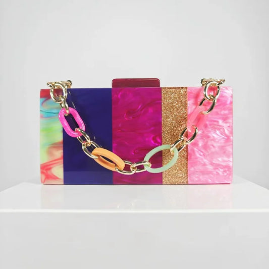 Fashion Patchwork Acrylic Pearlescent Marble Pattern Clutch - Shoulder Crossbody Bag
