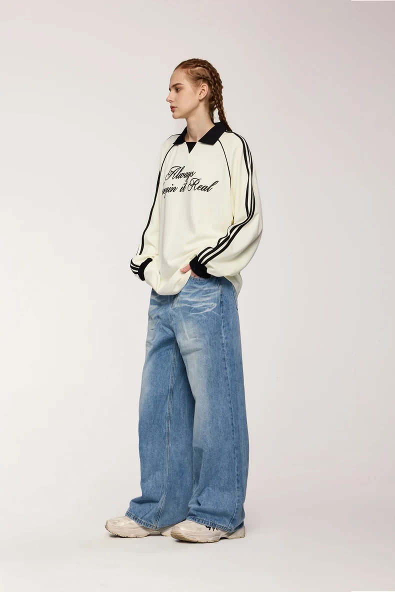 Unisex Streetwear POLO Trendy Oversized Colourblock Long-sleeved T-Shirt