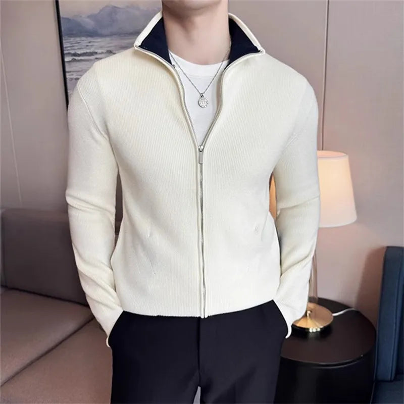 Men's Autumn Winter Stand Collar Casual Knitted Cardigan