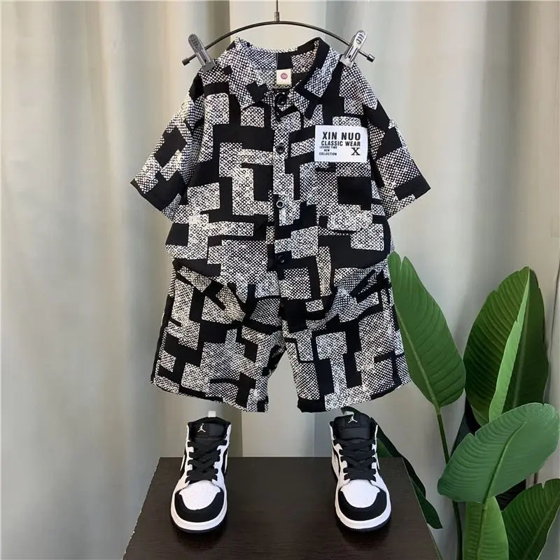 Children's Boys Shirt Short-sleeved Two-piece Set