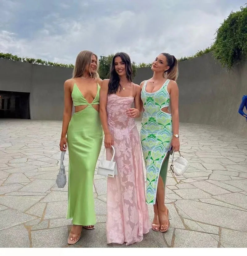 Women's See Through Spaghetti Maxi Plunge Off Shoulder Floral Mesh Patchwork Long Dress