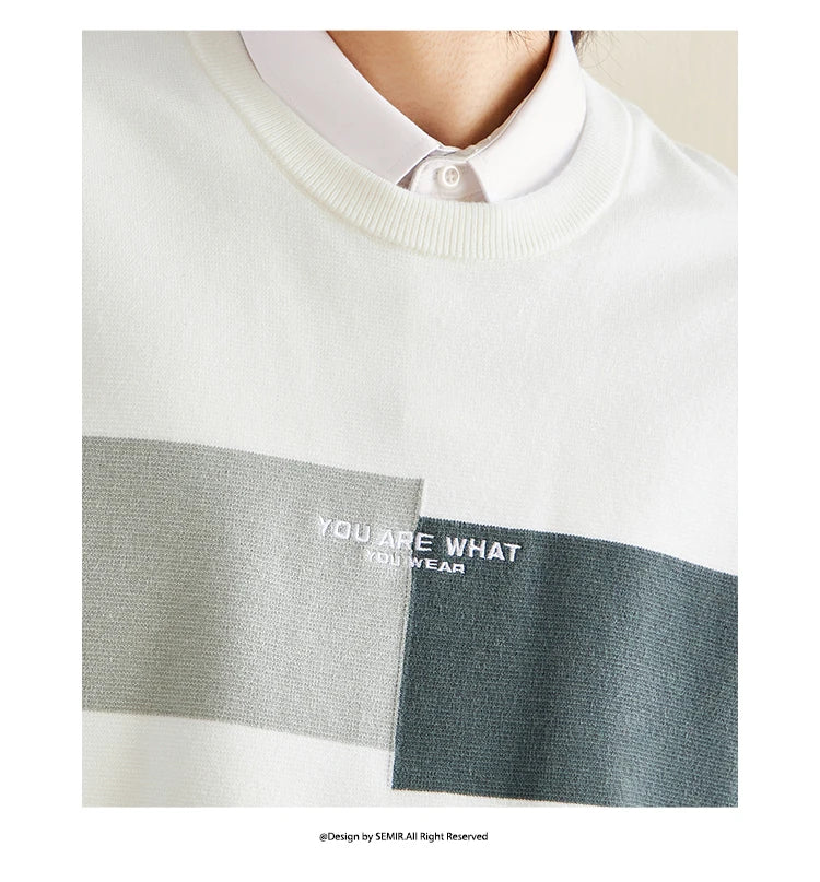 Men's Color Block Knit Sweater - Thermal Embroidered Pullover Winter Style