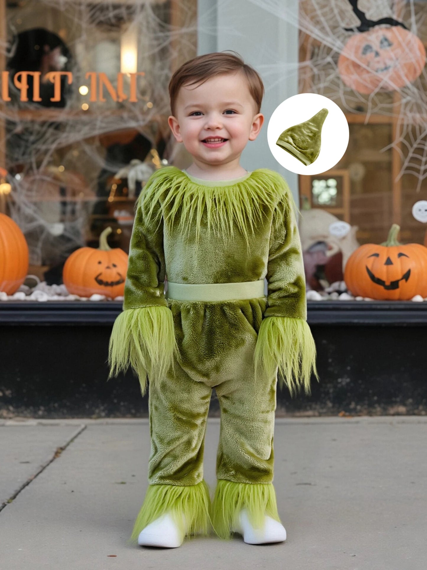 Baby Halloween 3-Piece Outfit Set - Plush Romper, Pants & Hat (0-18M)