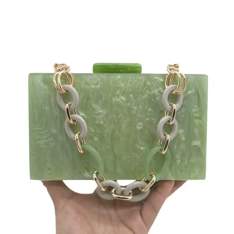 Women's Green Acrylic Crossbody Bag - Luxury Designer Clutch Shoulder Bag