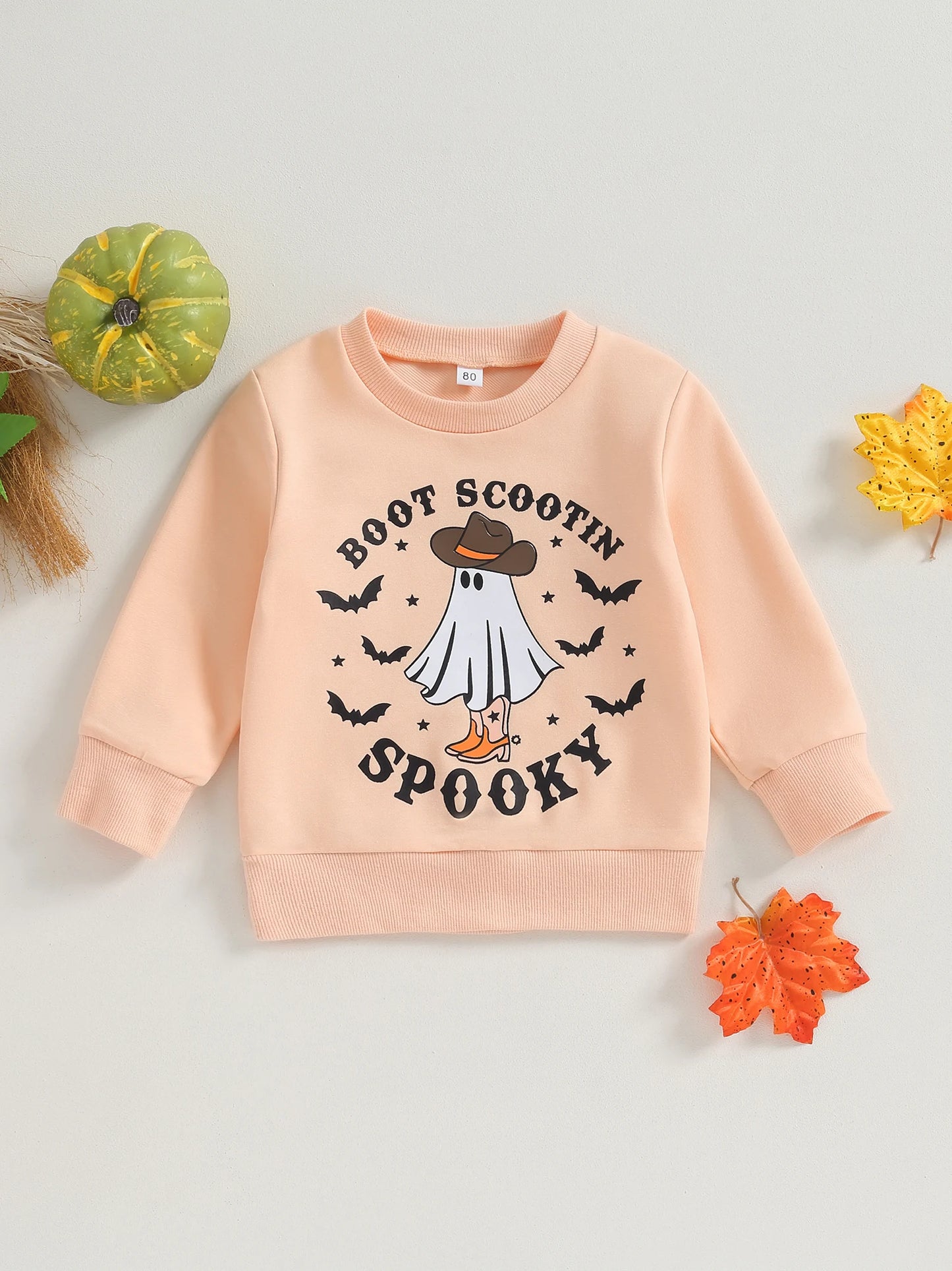 Baby Girl Halloween Sweatshirt - Long Sleeve Ghost Print Pullover (0-4Y)