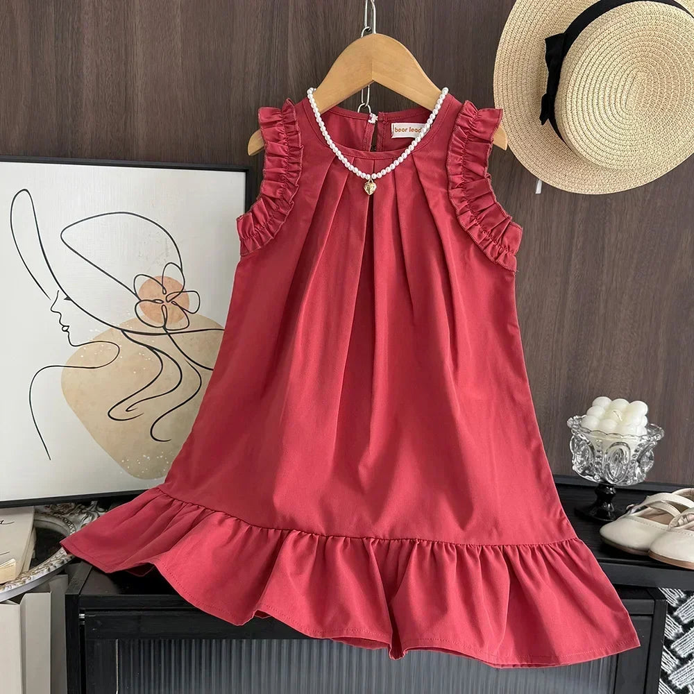 Girl's Clothes Summer Red Sleeveless Casual Dress