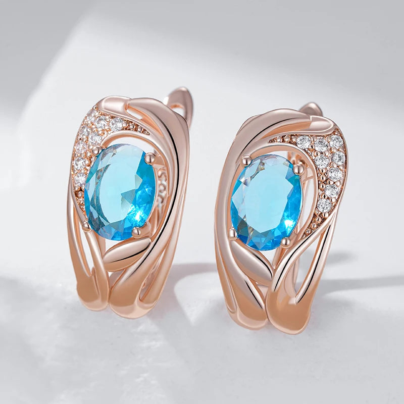 Rose Gold Drop Earrings - Dazzling Blue Zircon Bridal Wedding Jewelry