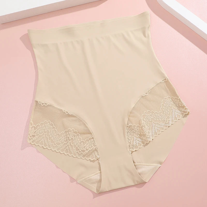 High Waist Tummy Control Panties - Women's Floral Lace Shaping Briefs (S-XXXL)