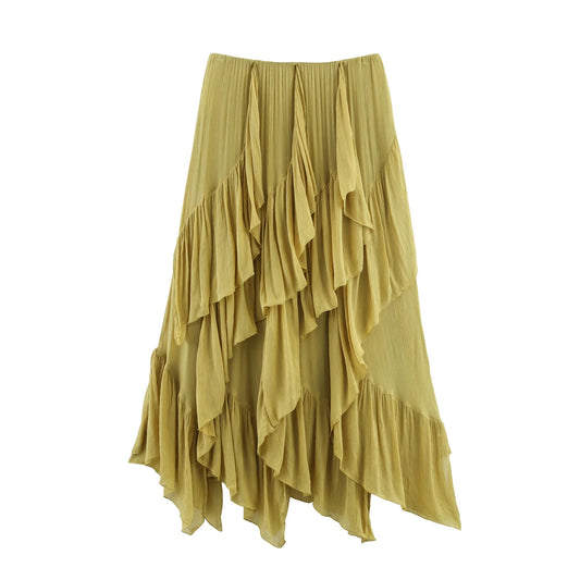 Women's Layered Midi Skirt - Mid Waist Summer Skirt with Decorative Details
