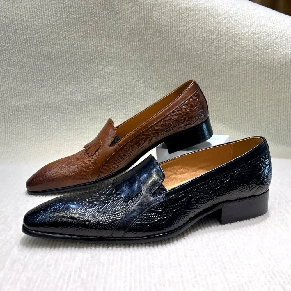 Men's Genuine Leather Penny Loafers Handmade Tassel Slip-On Wedding Banquet Casual Business Shoes