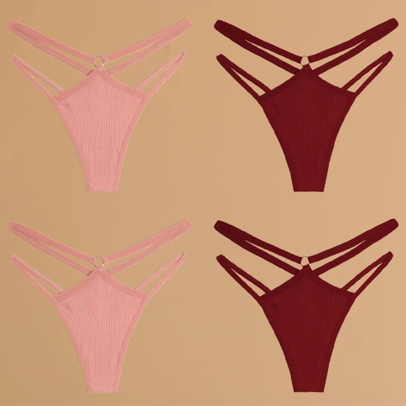 4-Pack Cotton Striped Thongs - Women's Low-Rise Breathable Underwear Set