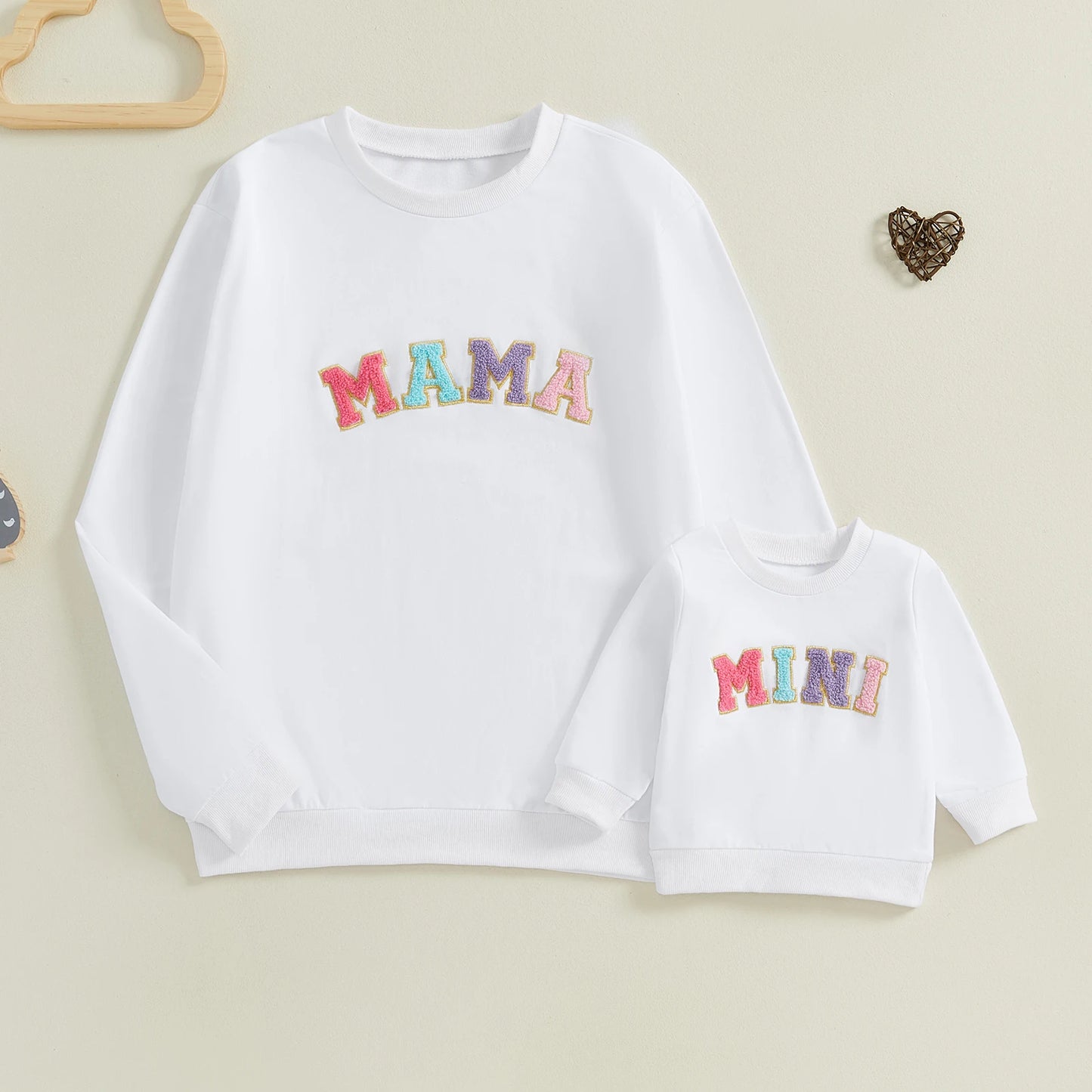 Mommy & Me Matching Letter Embroidery Sweatshirts - Long Sleeve Round Neck Pullovers