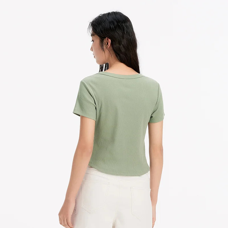 Cooling Fitted Short Sleeve Tee - Summer Round Neck Basic Top