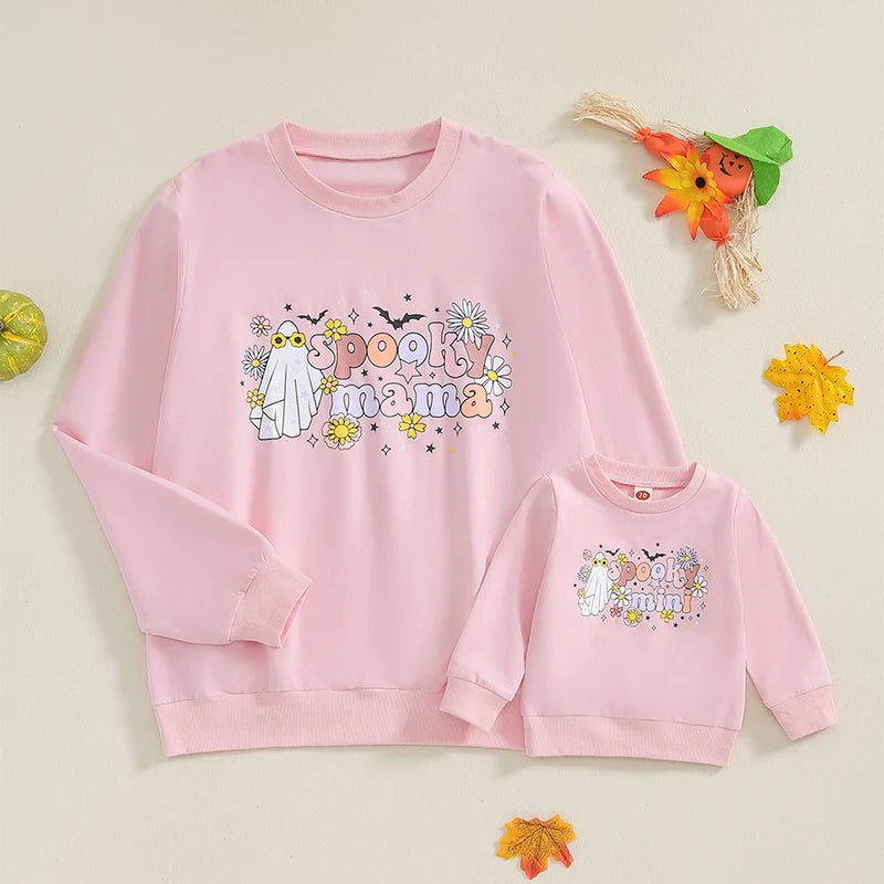 Halloween Mommy & Me Matching Sweatshirts - Letter Print Long Sleeve Pullovers (3 Colours)