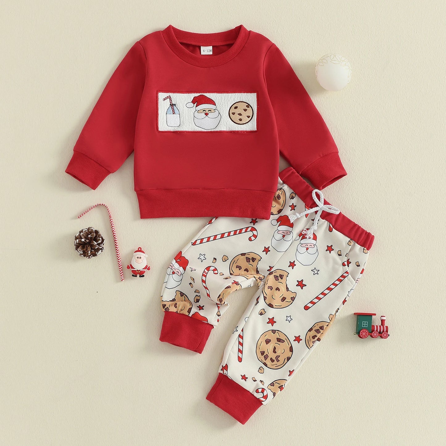 Baby Christmas Outfit Set - Santa Claus Candy Print Crew Neck Top & Pants