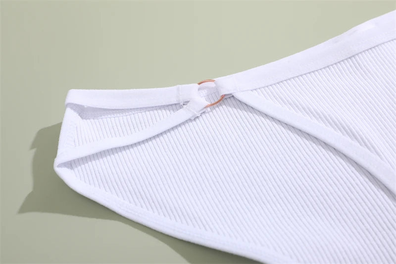Women's 4Pcs/Set Cotton Double Belts Underwear Metal Ring Panties Low Waist Striped Briefs Breathable Lingerie