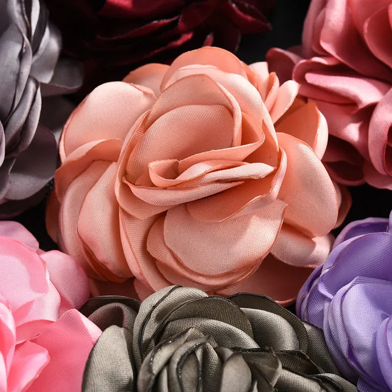 Large Fabric Rose Flower Brooch - 8cm Lapel Pin for Women