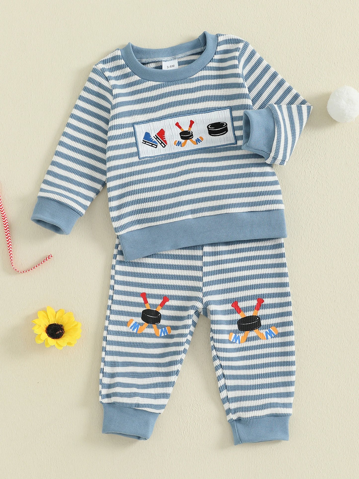 Autumn Winter Baby Boys Sports Clothing Set - Embroidered Striped Sweatshirt & Pants (0-3Y)