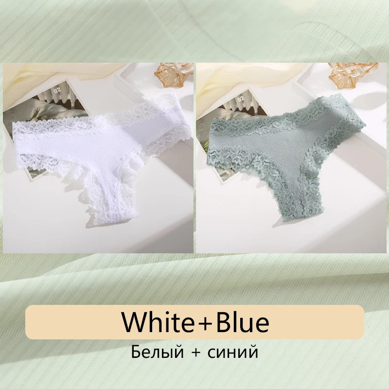 2PCS Women's Cotton Underwear - Lace Floral Low Rise Comfortable Lingerie