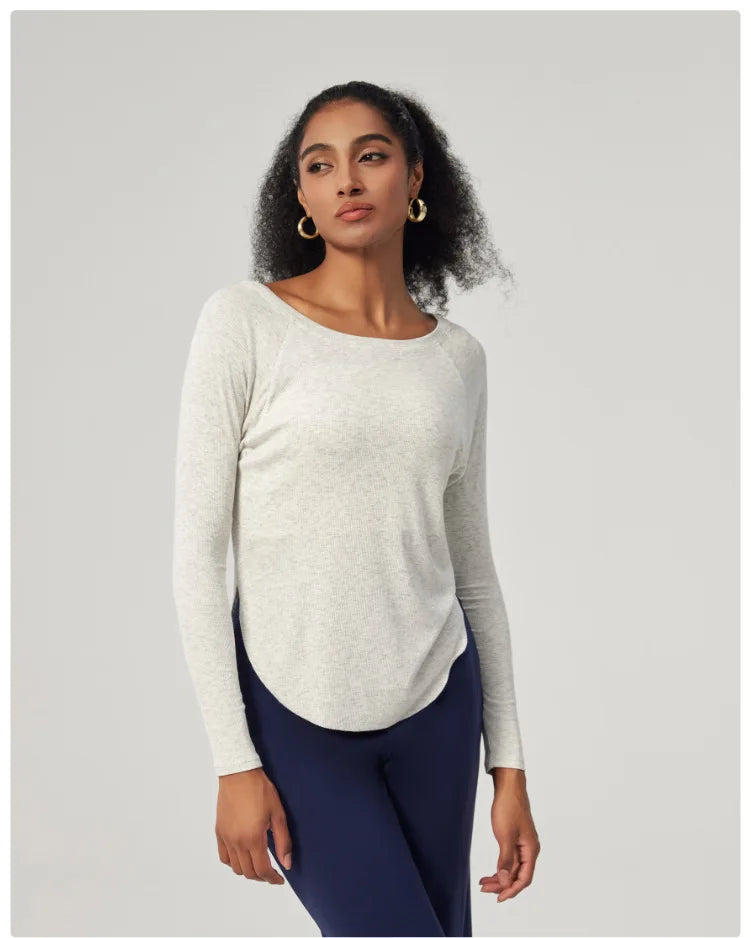 Women's Long Sleeve Yoga Shirt Lightweight Running Top Loose Breathable Quick Dry Gym Blouse Sportswear