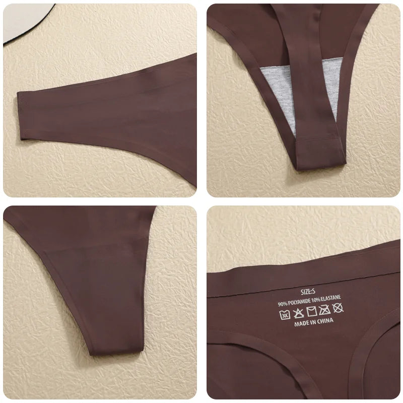 4-Pack Ice Silk Seamless Thongs - Low Waist Bikini Underwear