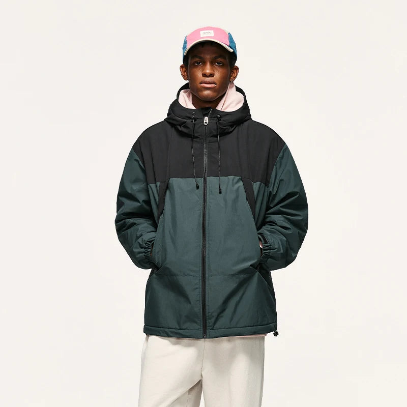 Unisex Winter Arctic Velvet Inner Parkas  High Neck Windproof Cotton Padded Hooded Jacket Outdoor Coat