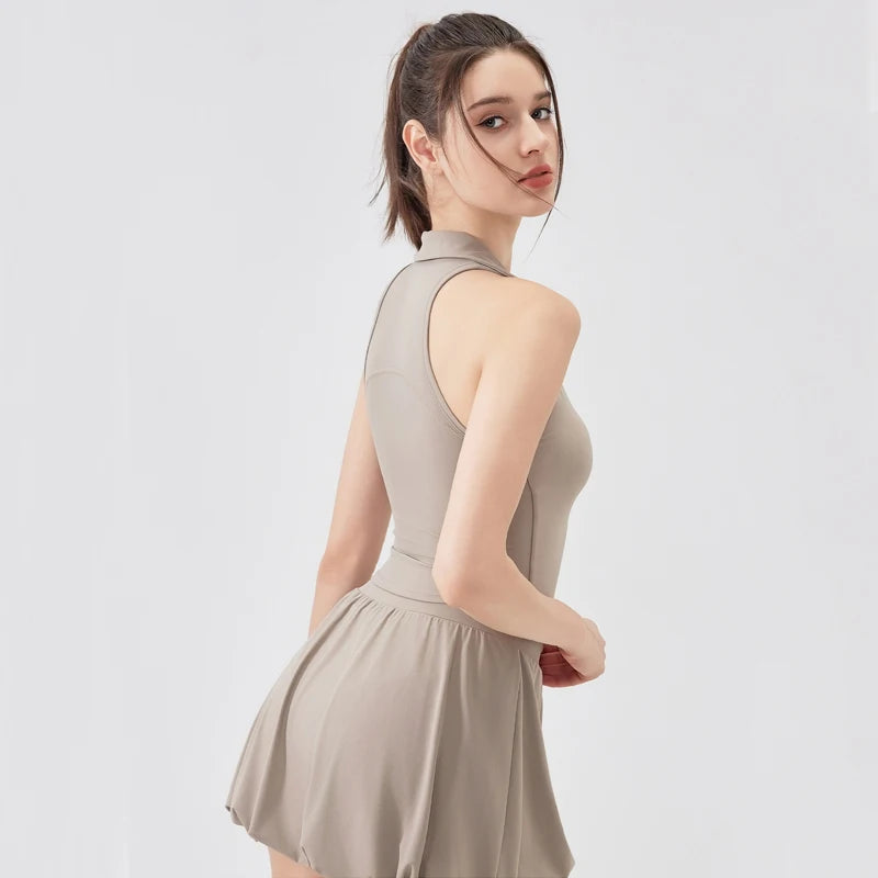 Women's Two Pieces Fitness Yoga Set - Breathable Tennis Skirt and Top Combo