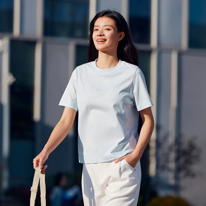 Women's Pure Cotton Short Sleeve T-Shirt - Simple Lettering Design