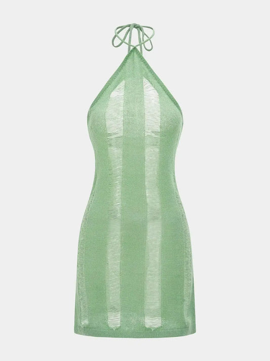 Women's Knit Cut Out Tie-Back Sleeveless Mini Dress