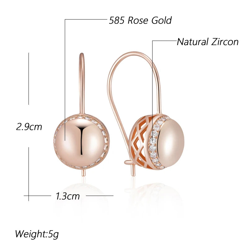 Women's Rose Gold Ball Drop Earrings - Natural Zircon Wedding Jewelry