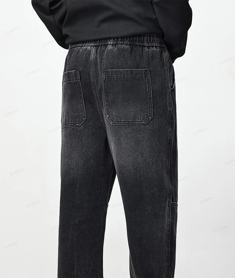 Men's Retro Elastic Waist Thick Jeans