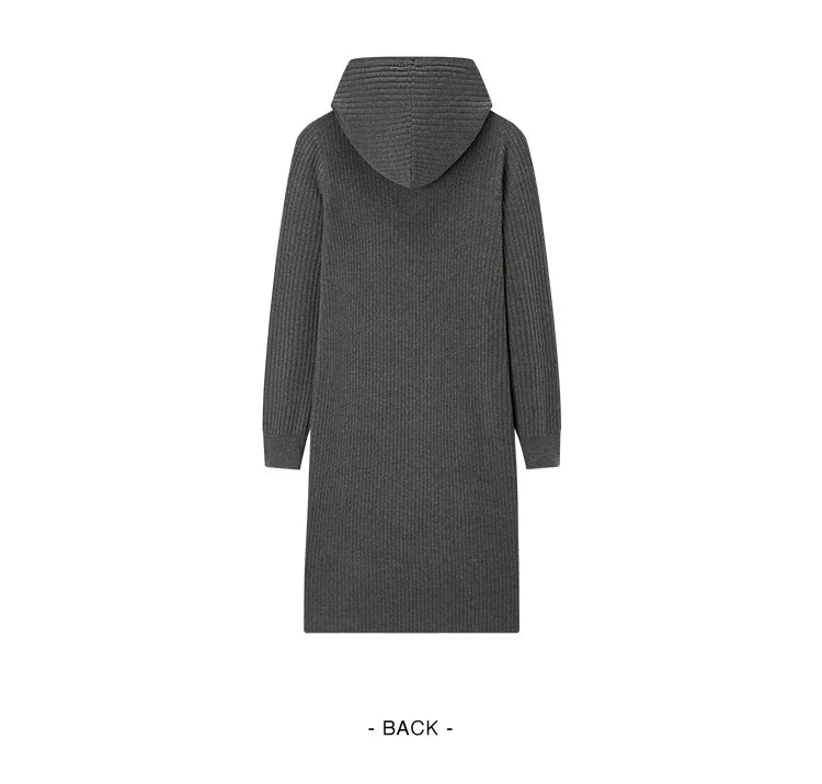 Women's Knit Hoodie Dress - Slim Fit Textured Mid-Length Winter Casual Style